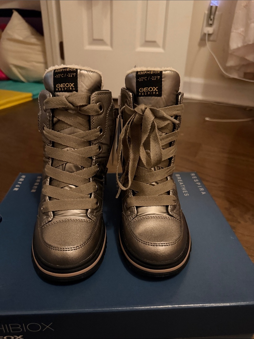 Geox Kids Metallic Silver High-Top Boots